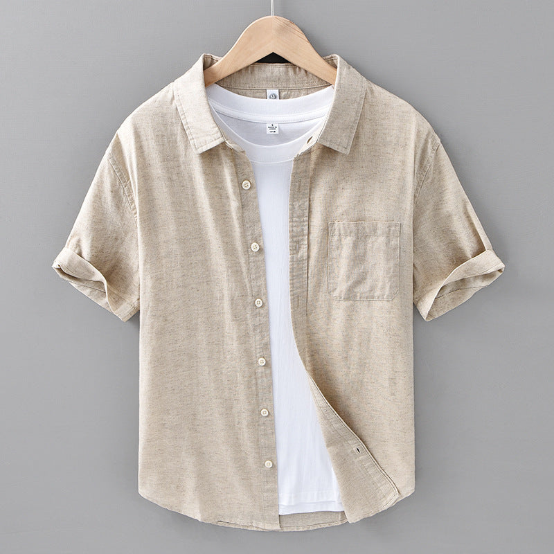 Hommes Chemise en lin mélangé à manches courtes coupe Boxy | Hommes Hauts Hommes Chemise en lin mélangé à manches courtes coupe Boxy | Hommes Hauts