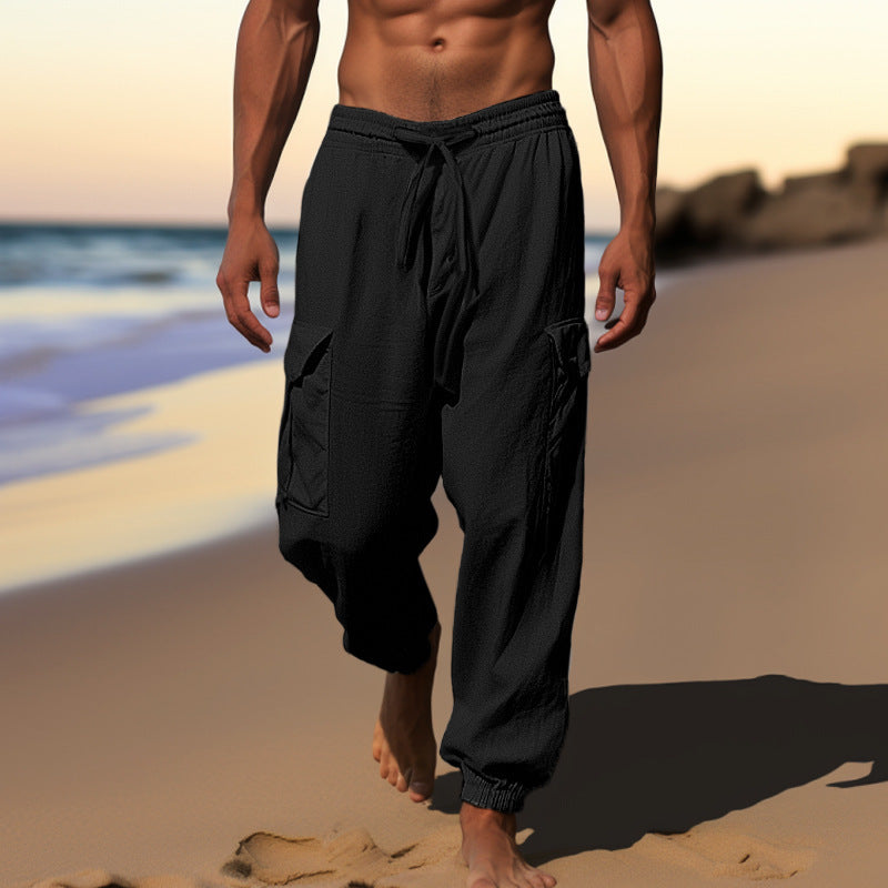pantalon cargo en lin